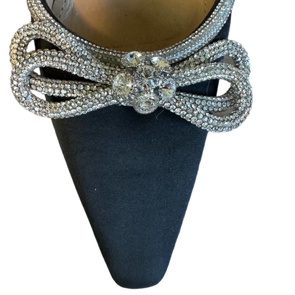 Tony Bianco Size 8 Black Elsie Heel Satin Stiletto Ankle Strap Crystal Bow NEW - Picture 4 of 6